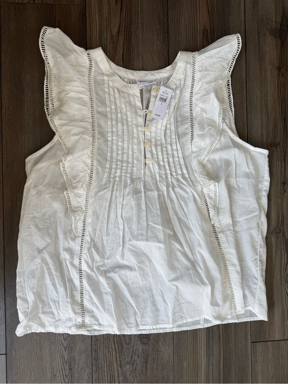 GAP White Sleeveless Pintuck Ruffle Blouse